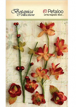 Набор цветов бумажных "Petaloo" 1100-214 Floral Ephemera- Granberry (клюква)