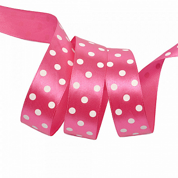 Лента атласная арт.LDAG17502925 (30) крупный горох 25мм цв.розовый-белый уп.27,4м