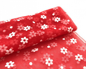 Фатин в цветочек, мягкий КЛ.25437  50х75см , цв.красный