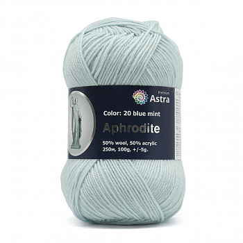 Афродита, пряжа для ручного  вязания100гр. 200м (50% шерсть, 50% акрил)  (20, холодная мята)