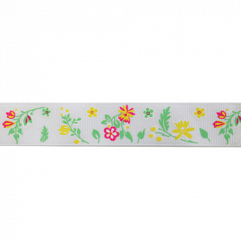 Лента репсовая 'Полевые цветы' 2 см*22,86 м  (белый)